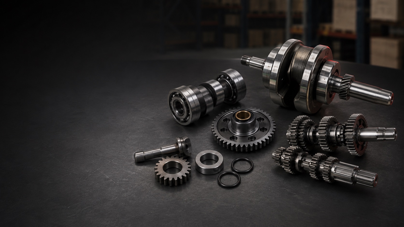 Motorcycle engine internal parts: camshaft, crankshaft, transmission shafts and bearings